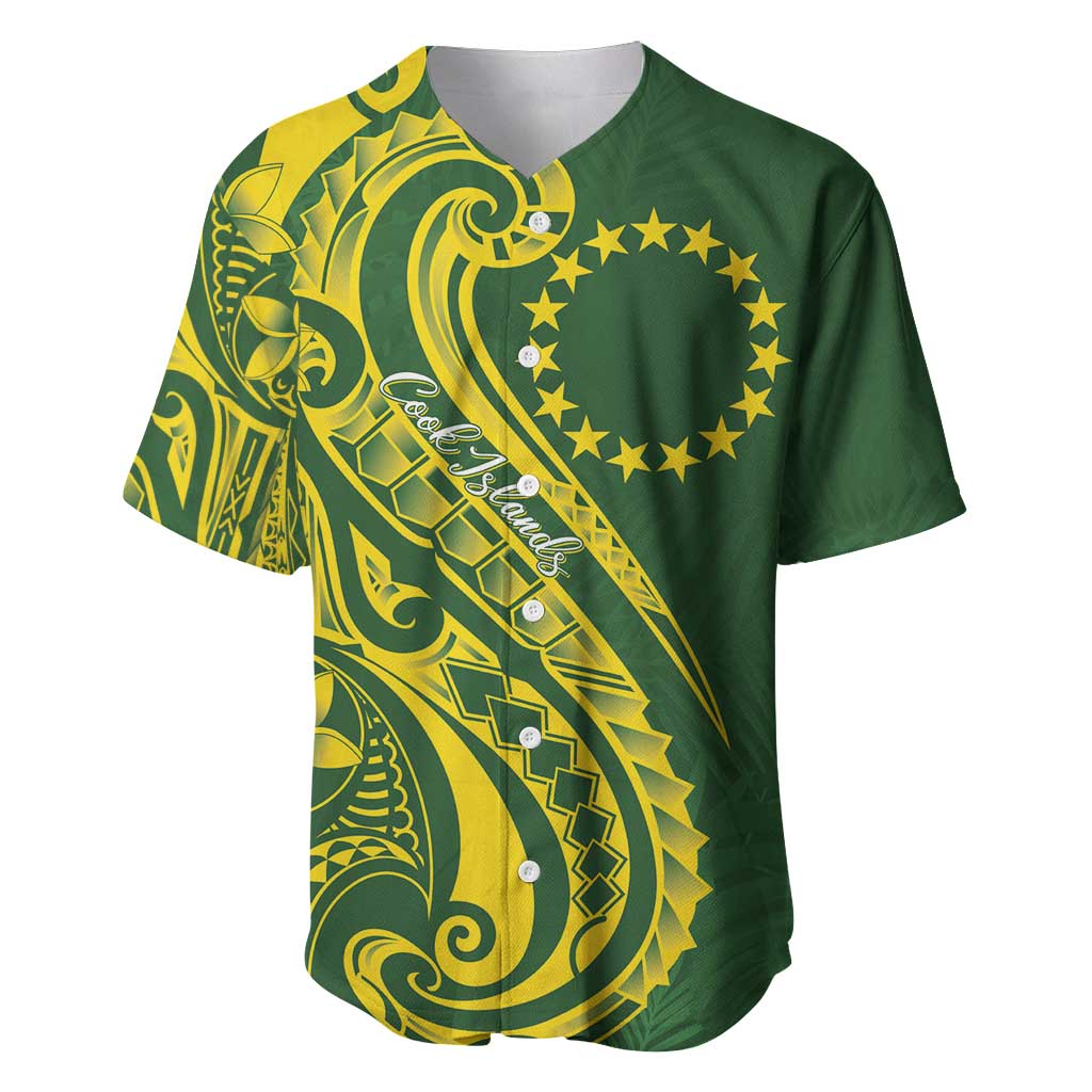 Kia Orana Cook Islands Baseball Jersey Plumeria Tropical Waves LT7 Yellow Green - Polynesian Pride