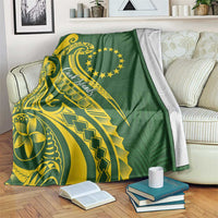 Kia Orana Cook Islands Blanket Plumeria Tropical Waves LT7 Yellow Green - Polynesian Pride