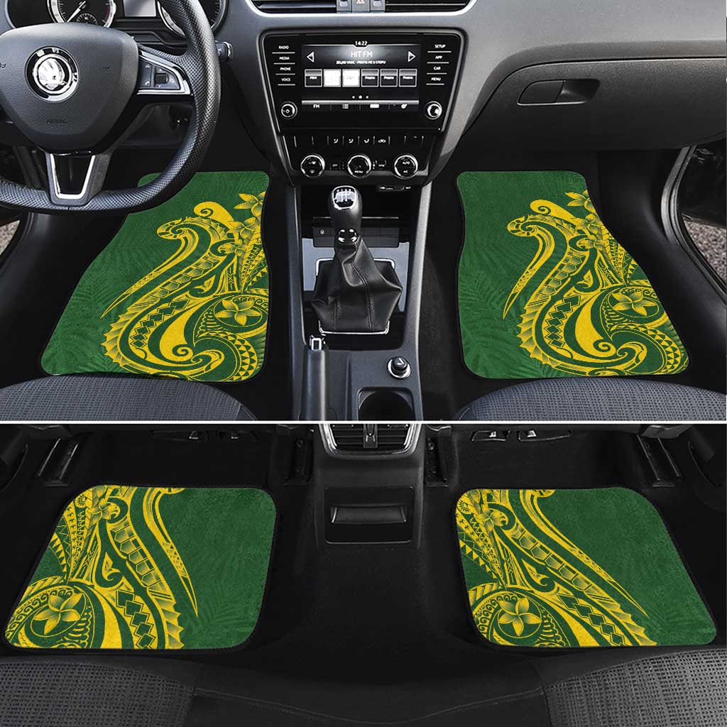 Kia Orana Cook Islands Car Mats Plumeria Tropical Waves LT7 Set 4pcs Yellow Green - Polynesian Pride