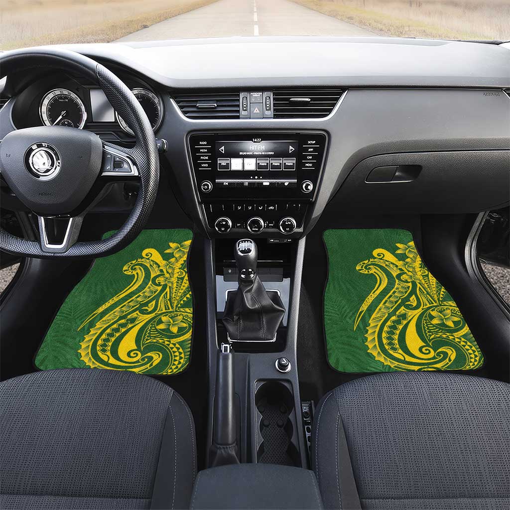Kia Orana Cook Islands Car Mats Plumeria Tropical Waves LT7 Set 2pcs - Front Yellow Green - Polynesian Pride