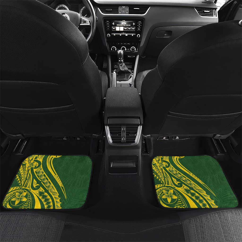 Kia Orana Cook Islands Car Mats Plumeria Tropical Waves LT7 Set 2pcs - Back Yellow Green - Polynesian Pride