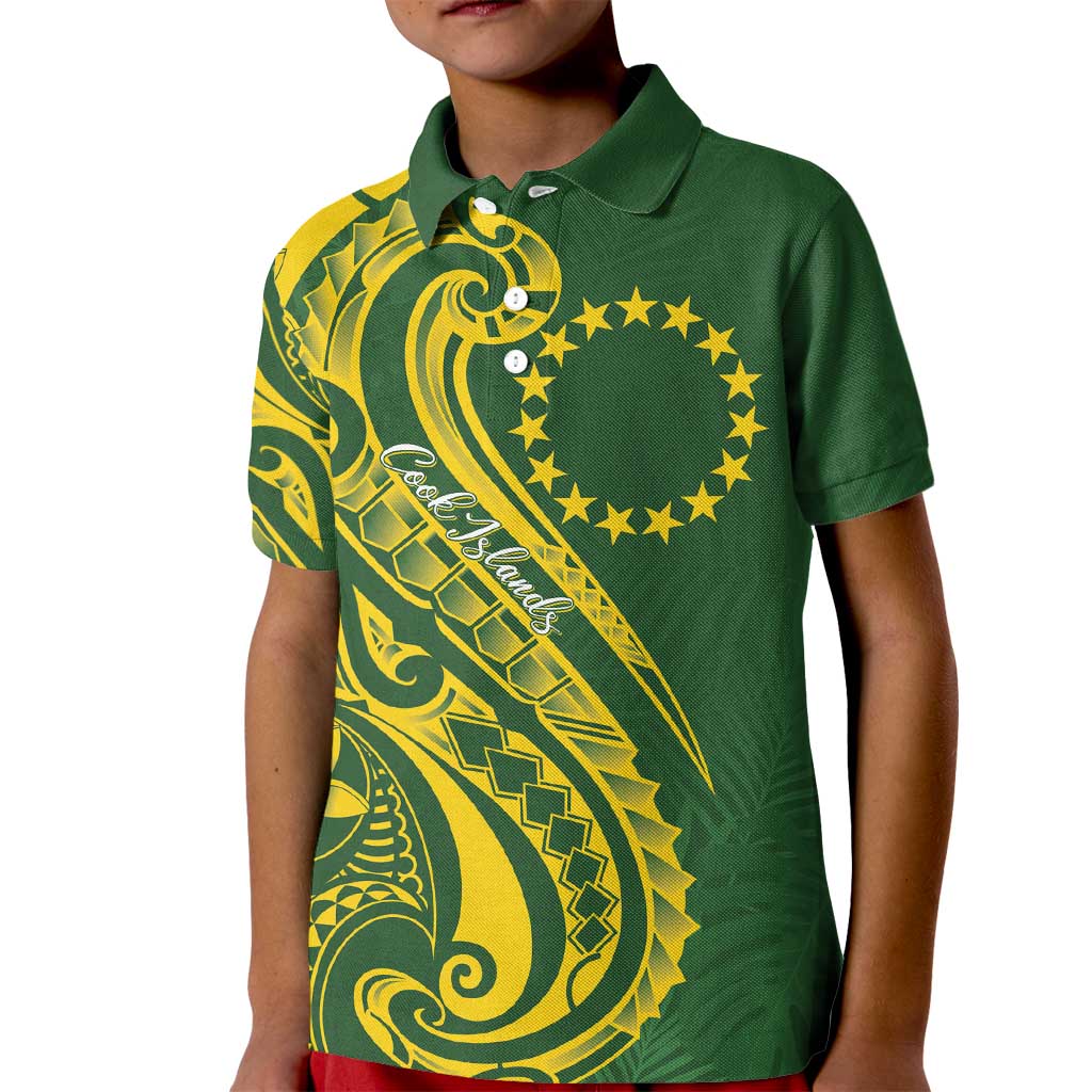 Kia Orana Cook Islands Kid Polo Shirt Plumeria Tropical Waves LT7 Kid Yellow Green - Polynesian Pride