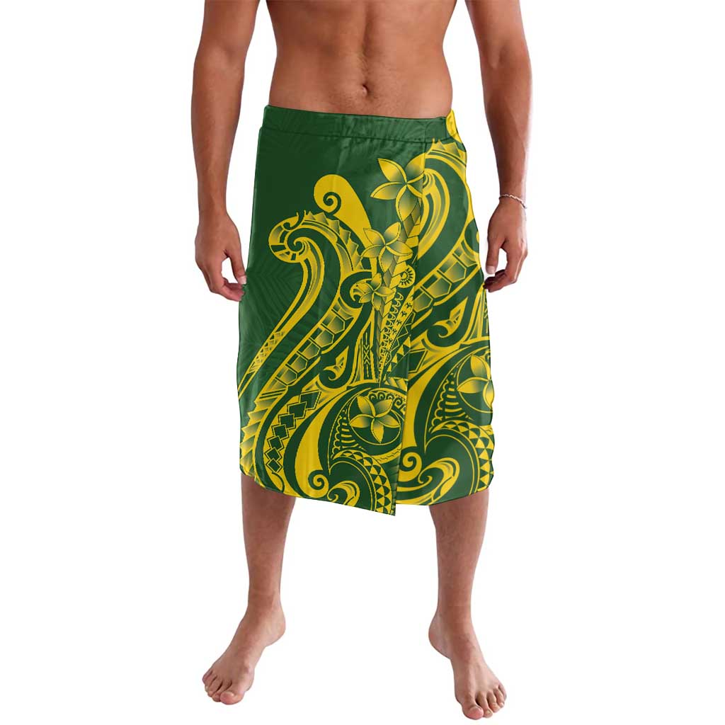 Kia Orana Cook Islands Lavalava Plumeria Tropical Waves LT7 Yellow Green - Polynesian Pride