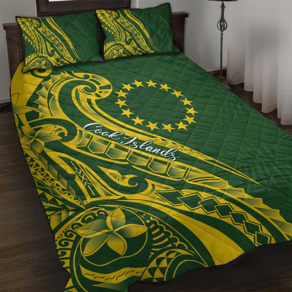 Kia Orana Cook Islands Quilt Bed Set Plumeria Tropical Waves LT7 Yellow Green - Polynesian Pride