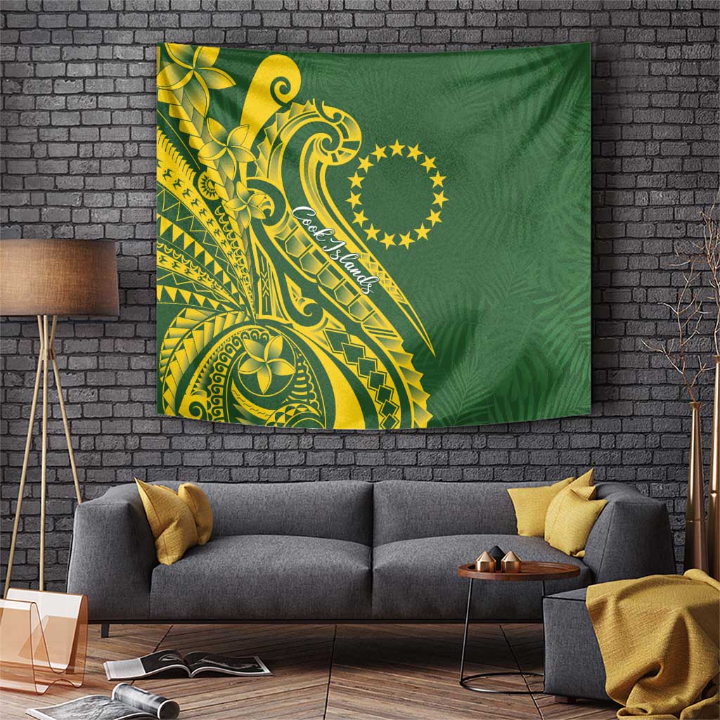 Kia Orana Cook Islands Tapestry Plumeria Tropical Waves LT7 Yellow Green - Polynesian Pride