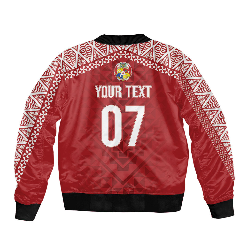 Mate Ma'a Tonga Rugby Custom Kupesi Motifs Bomber Jacket Red Waves LT7 - Polynesian Pride