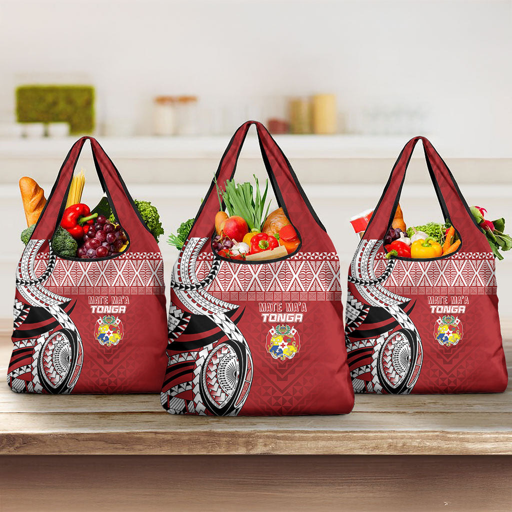 Mate Ma'a Tonga Rugby Kupesi Motifs Grocery Bag Red Waves LT7 3-pack One Size Red - Polynesian Pride