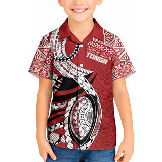 Mate Ma'a Tonga Rugby Custom Kupesi Motifs Kid Hawaiian Shirt Red Waves LT7 - Kid / 2 / Red