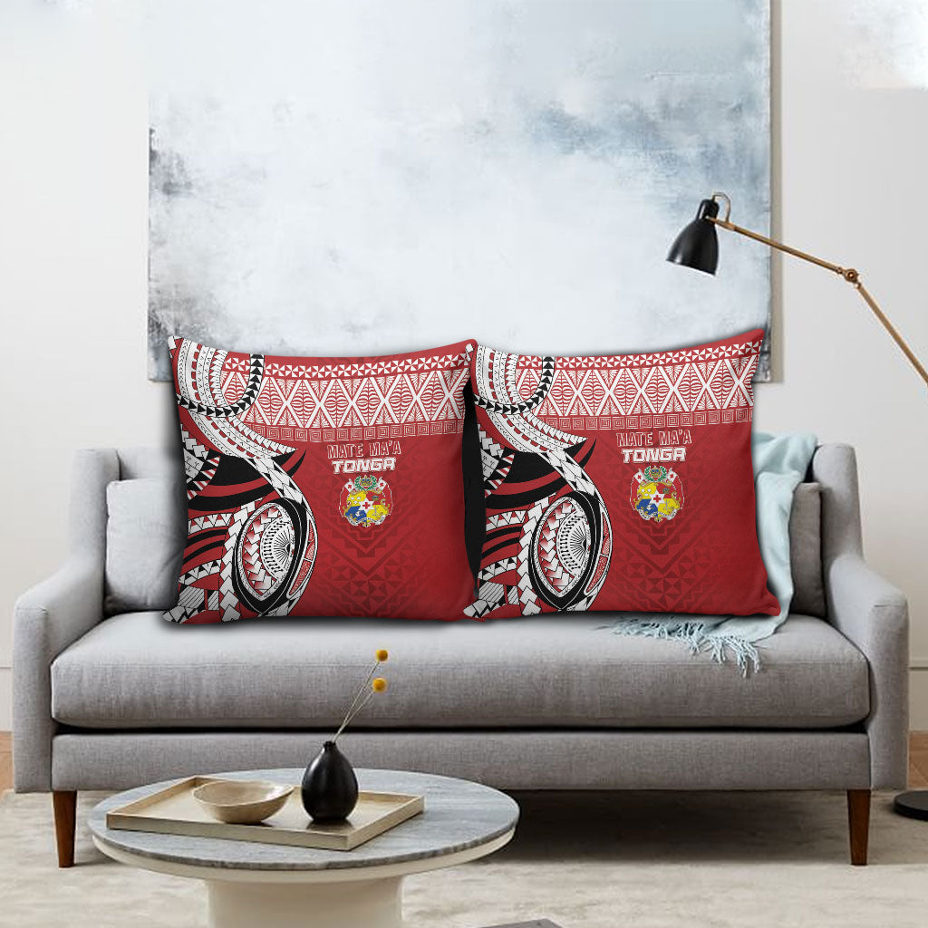 Mate Ma'a Tonga Rugby Kupesi Motifs Pillow Cover Red Waves LT7 - Polynesian Pride