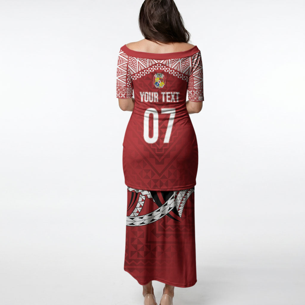 Mate Ma'a Tonga Rugby Custom Kupesi Motifs Puletasi Red Waves LT7 - Polynesian Pride