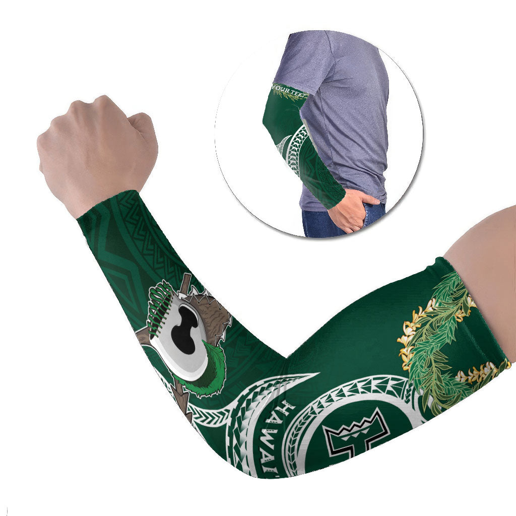 Hawaii Rainbow Warriors Alumni Personalized Arm Sleeves Ti Maile Lei - Glory For The Warriors LT7 Set of 2 Dark Green - Polynesian Pride