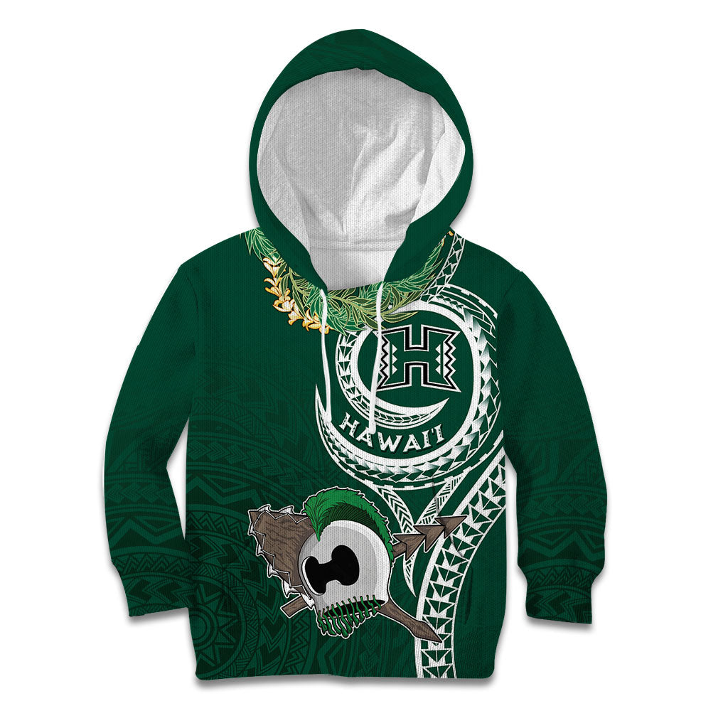 Hawaii Rainbow Warriors Alumni Personalized Kid Hoodie Ti Maile Lei - Glory For The Warriors LT7 Hoodie Dark Green - Polynesian Pride