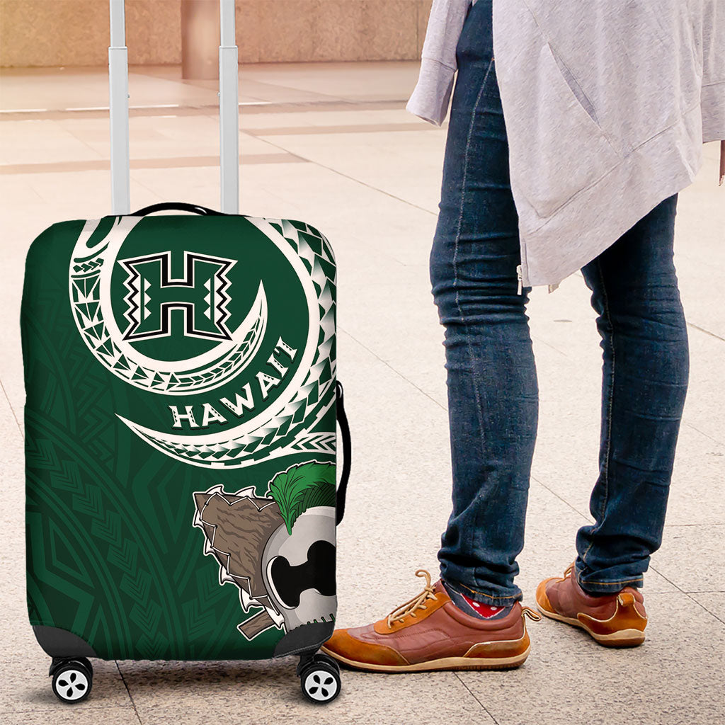 Hawaii Rainbow Warriors Alumni Luggage Cover Ti Maile Lei - Glory For The Warriors LT7 Dark Green - Polynesian Pride