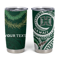 Hawaii Rainbow Warriors Alumni Personalized Tumbler Cup Ti Maile Lei - Glory For The Warriors LT7 Dark Green - Polynesian Pride