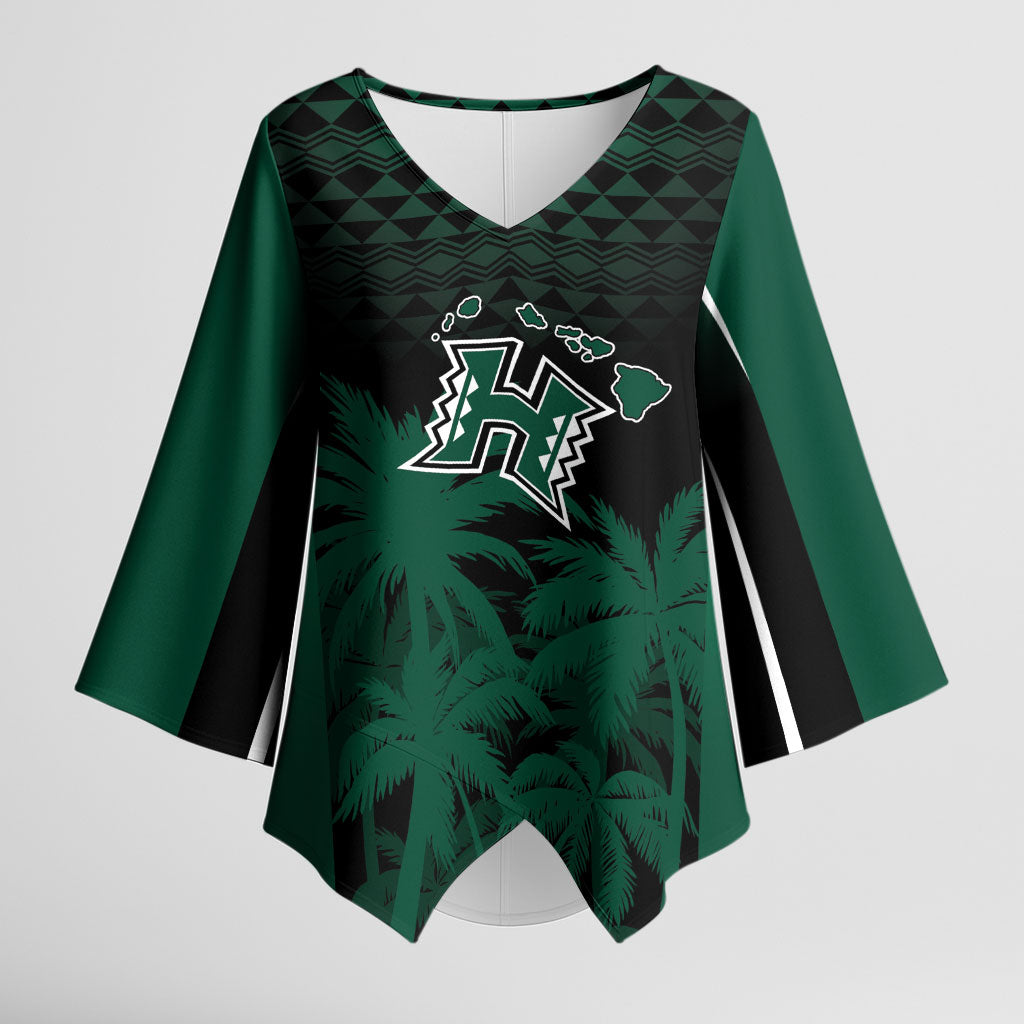 Hawaii Rainbow Warriors La'au Pama Personalized Kimono Sleeve Blouse LT7 Female Black - Polynesian Pride