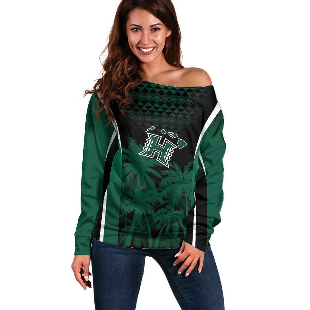 Hawaii Rainbow Warriors La'au Pama Personalized Off Shoulder Sweater LT7 Women Black - Polynesian Pride