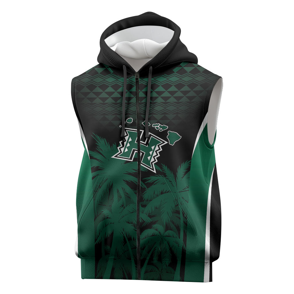 Hawaii Rainbow Warriors La'au Pama Personalized Sleeveless Zip Hoodie LT7 Black - Polynesian Pride