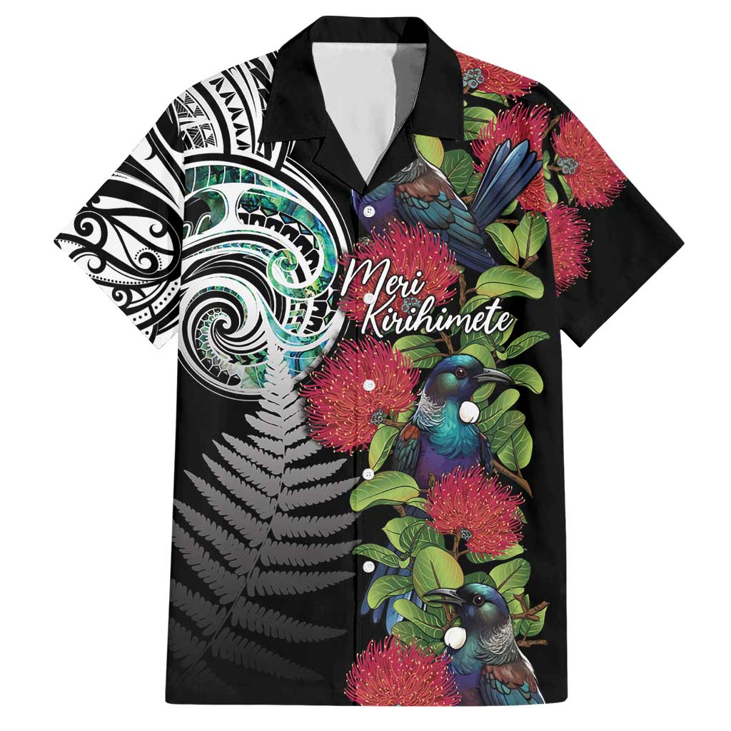 Meri Kirihimete New Zealand Hawaiian Shirt Tui on Pohutukawa LT7 Black - Polynesian Pride