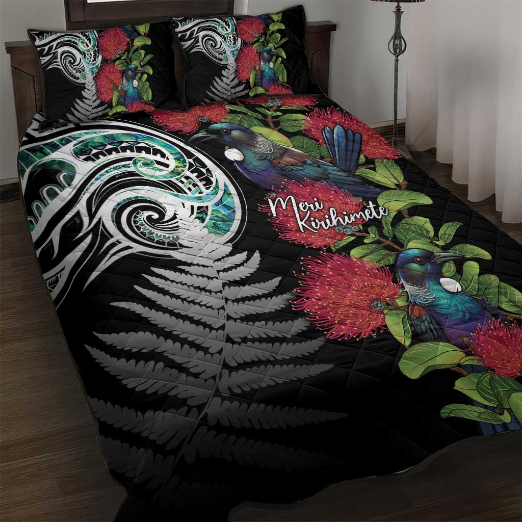 Meri Kirihimete New Zealand Quilt Bed Set Tui on Pohutukawa