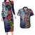 Meri Kirihimete New Zealand Couples Matching Long Sleeve Bodycon Dress and Hawaiian Shirt Tui on Pohutukawa - Blue Ver