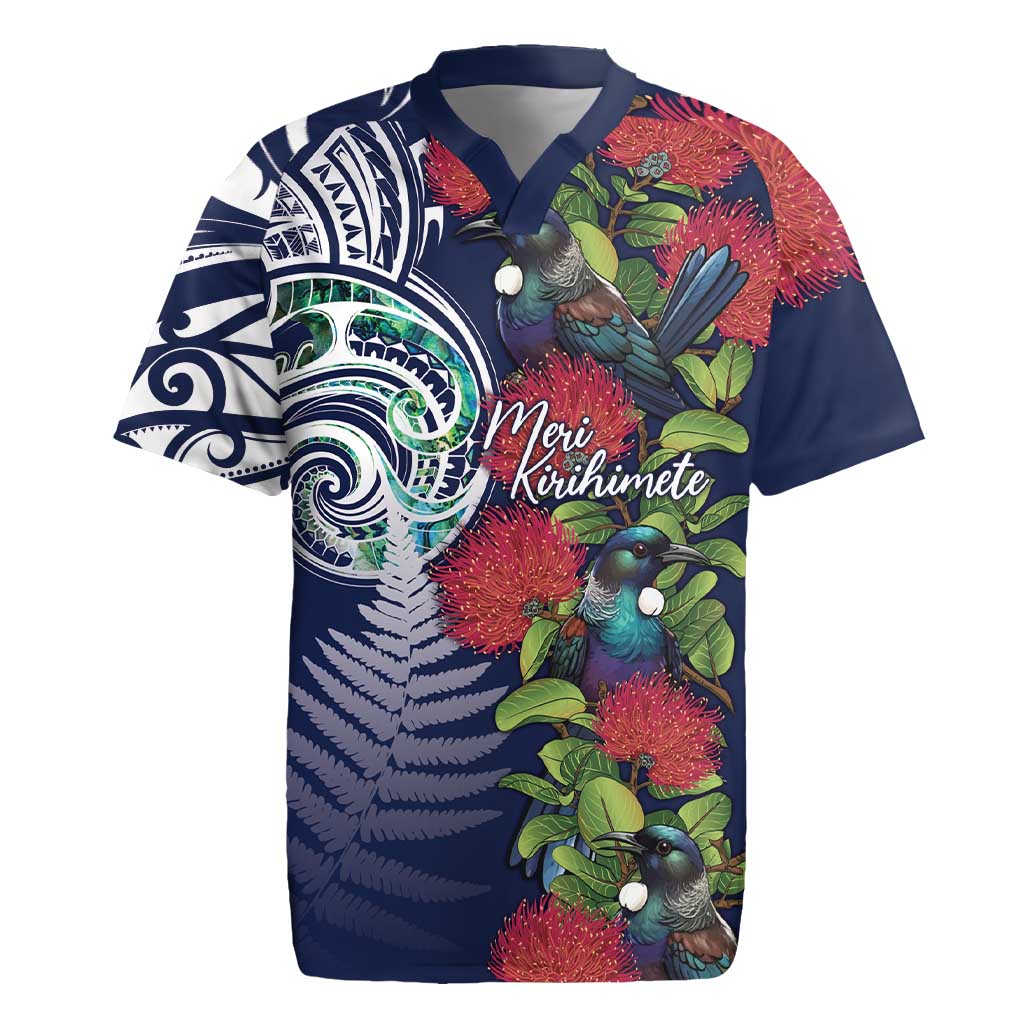 Meri Kirihimete New Zealand Rugby Jersey Tui on Pohutukawa - Blue Ver