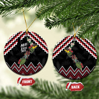 New Zealand Christmas Taniko Poutama Ceramic Ornament Flora Map with Birds LT7 Circle Red - Polynesian Pride