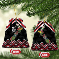New Zealand Christmas Taniko Poutama Ceramic Ornament Flora Map with Birds LT7 Bell Flake Red - Polynesian Pride