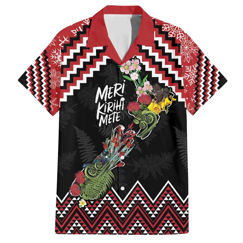 New Zealand Christmas Taniko Poutama Hawaiian Shirt Flora Map with Birds LT7 Red - Polynesian Pride