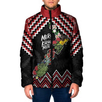 New Zealand Christmas Taniko Poutama Padded Jacket Flora Map with Birds LT7 Men Red - Polynesian Pride