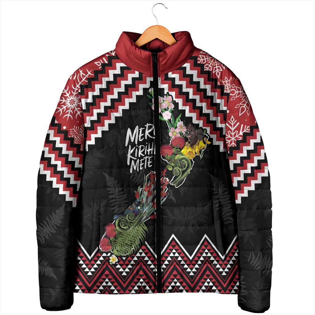 New Zealand Christmas Taniko Poutama Padded Jacket Flora Map with Birds LT7 - Polynesian Pride