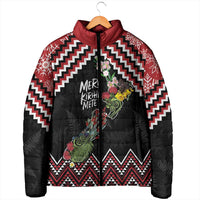 New Zealand Christmas Taniko Poutama Padded Jacket Flora Map with Birds LT7 - Polynesian Pride