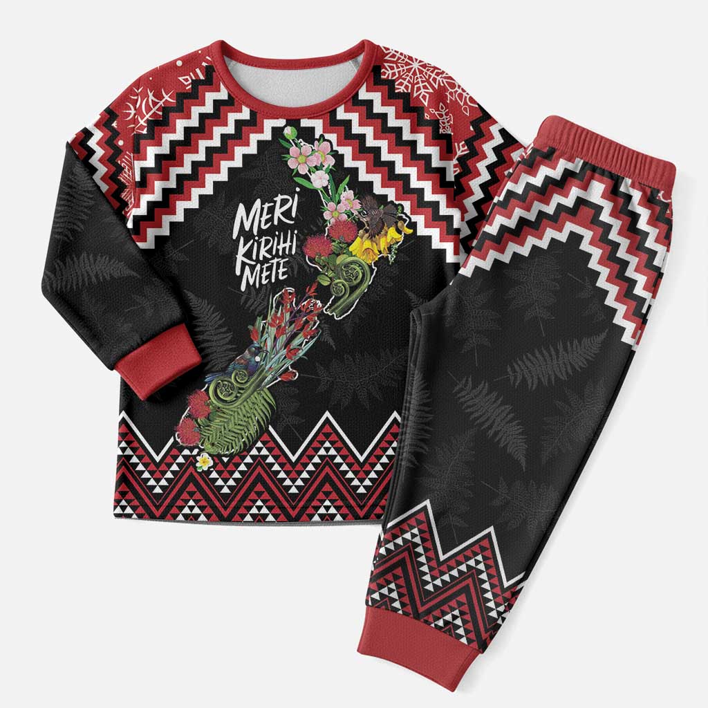 New Zealand Christmas Taniko Poutama Christmas Pajama Set Flora Map with Birds LT7 - Polynesian Pride