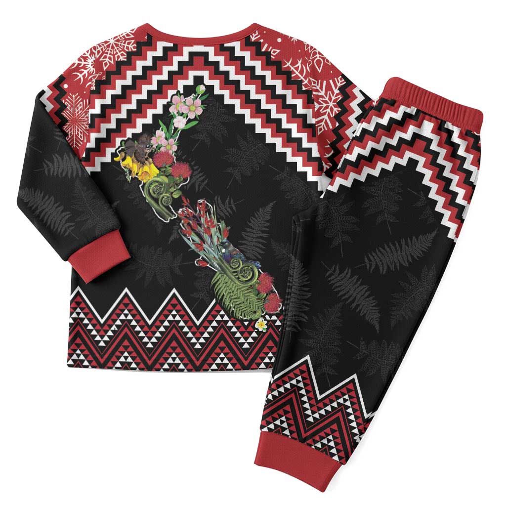 New Zealand Christmas Taniko Poutama Christmas Pajama Set Flora Map with Birds LT7 - Polynesian Pride