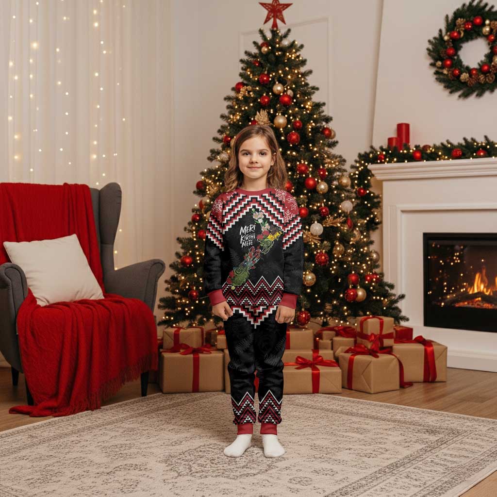 New Zealand Christmas Taniko Poutama Christmas Pajama Set Flora Map with Birds LT7 - Polynesian Pride