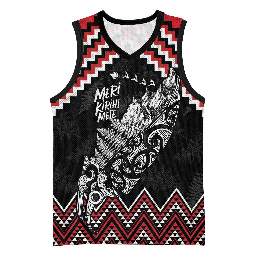 New Zealand Christmas Taniko Poutama Basketball Jersey Mountainscape Maori Fern LT7 Unisex Black - Polynesian Pride