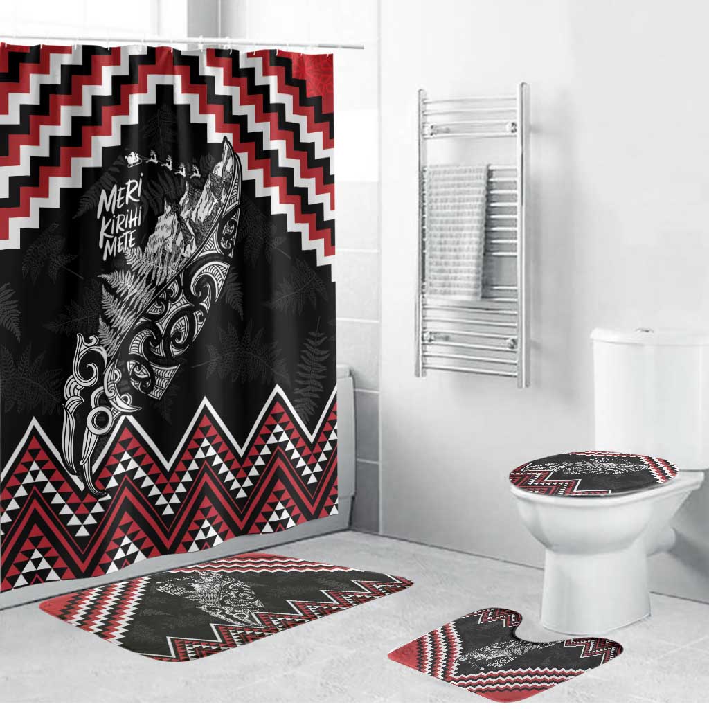 New Zealand Christmas Taniko Poutama Bathroom Set Mountainscape Maori Fern LT7 Bathroom Set (4 pcs) Black - Polynesian Pride