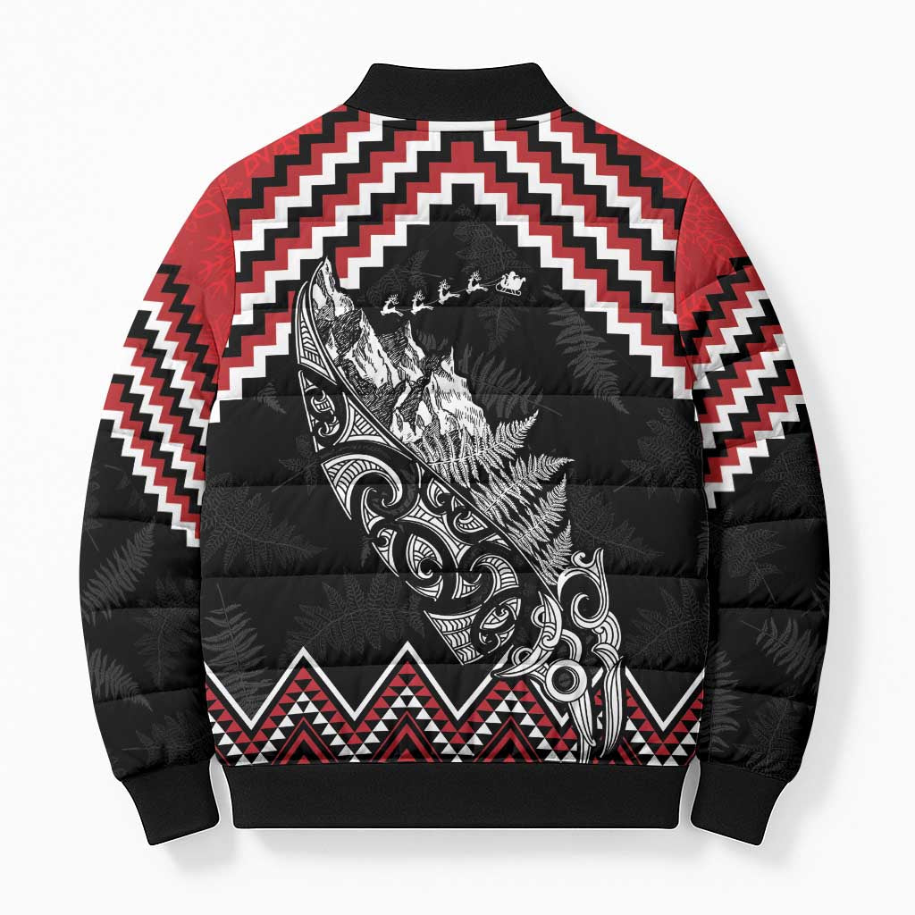New Zealand Christmas Taniko Poutama Bomber Puffer Jacket Mountainscape Maori Fern LT7 - Polynesian Pride