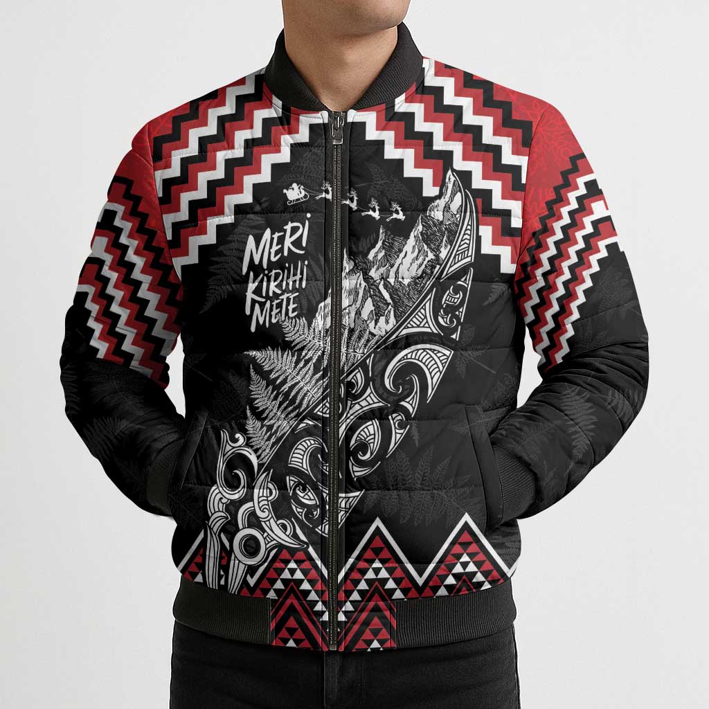 New Zealand Christmas Taniko Poutama Bomber Puffer Jacket Mountainscape Maori Fern LT7 - Polynesian Pride