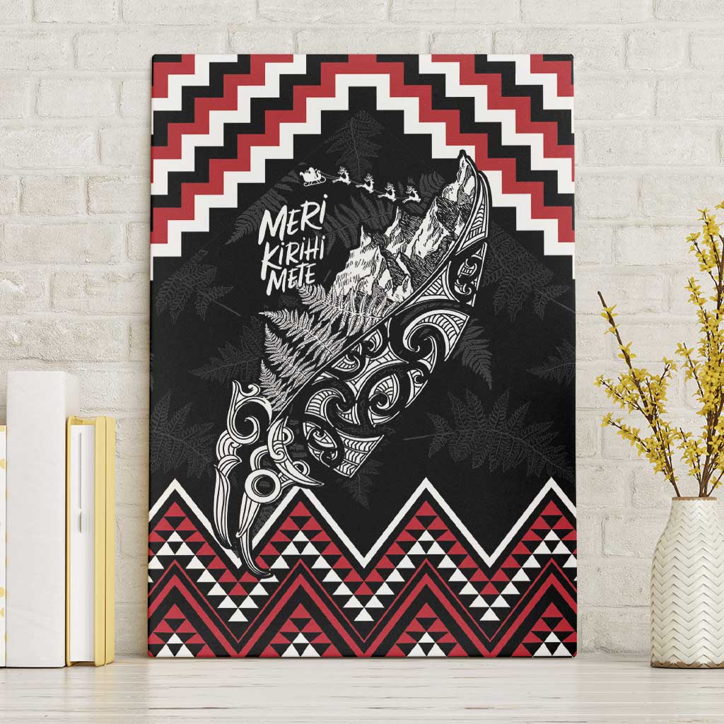 New Zealand Christmas Taniko Poutama Canvas Wall Art Mountainscape Maori Fern LT7 Without Frame Black - Polynesian Pride