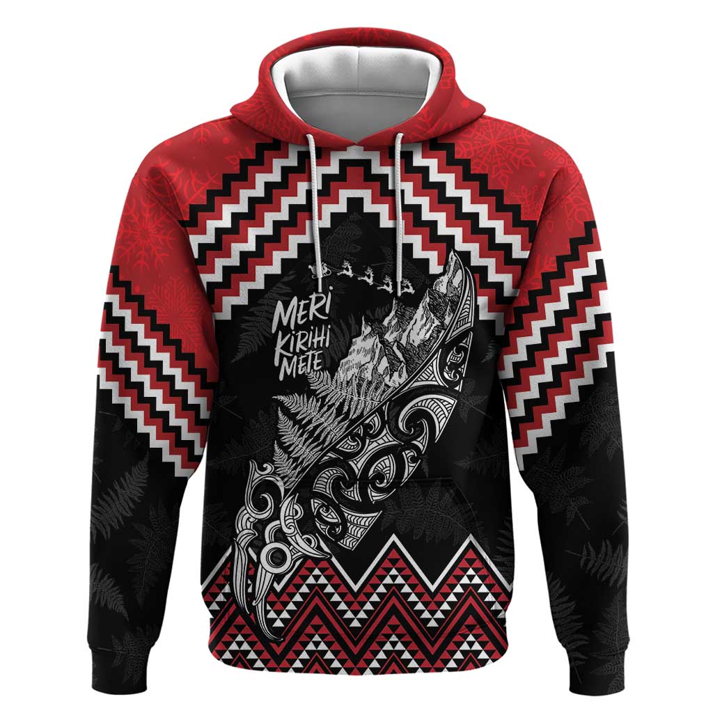 New Zealand Christmas Taniko Poutama Hoodie Mountainscape Maori Fern LT7 Pullover Hoodie Black - Polynesian Pride