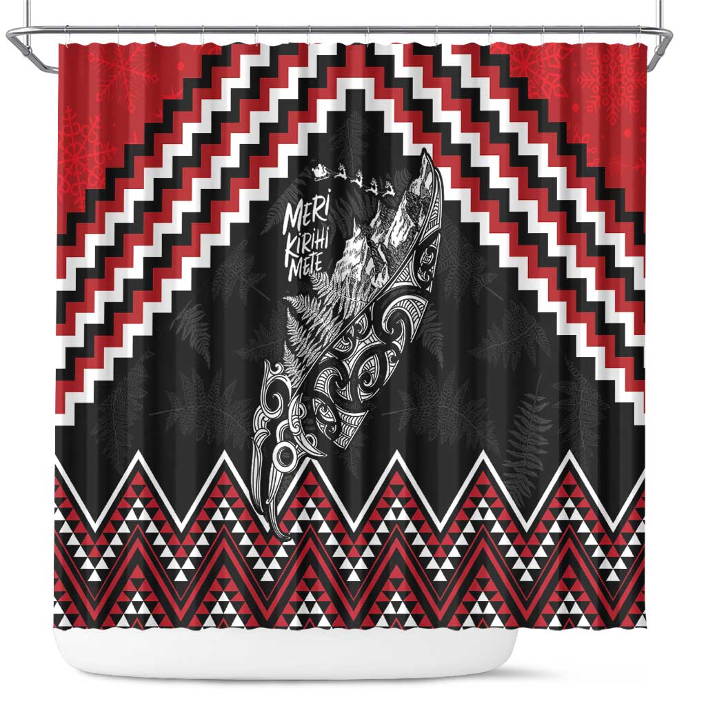 New Zealand Christmas Taniko Poutama Shower Curtain Mountainscape Maori Fern LT7 Black - Polynesian Pride