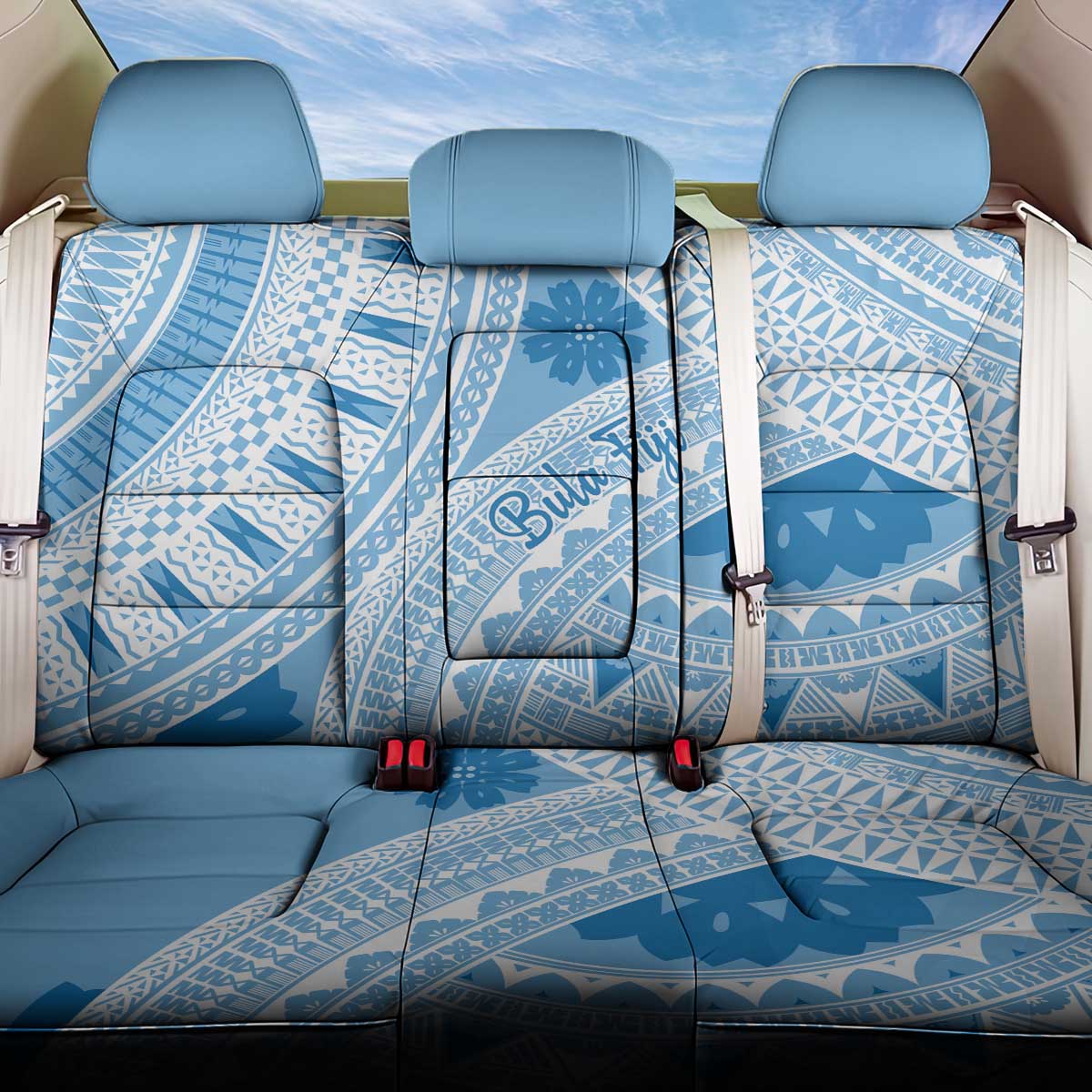 Bula Fiji Classic Masi Tapa Back Car Seat Cover Turquoise LT7 One Size Turquoise - Polynesian Pride