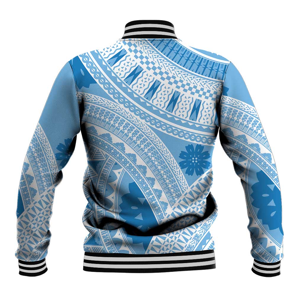 Bula Fiji Classic Masi Tapa Baseball Jacket Turquoise LT7 - Polynesian Pride