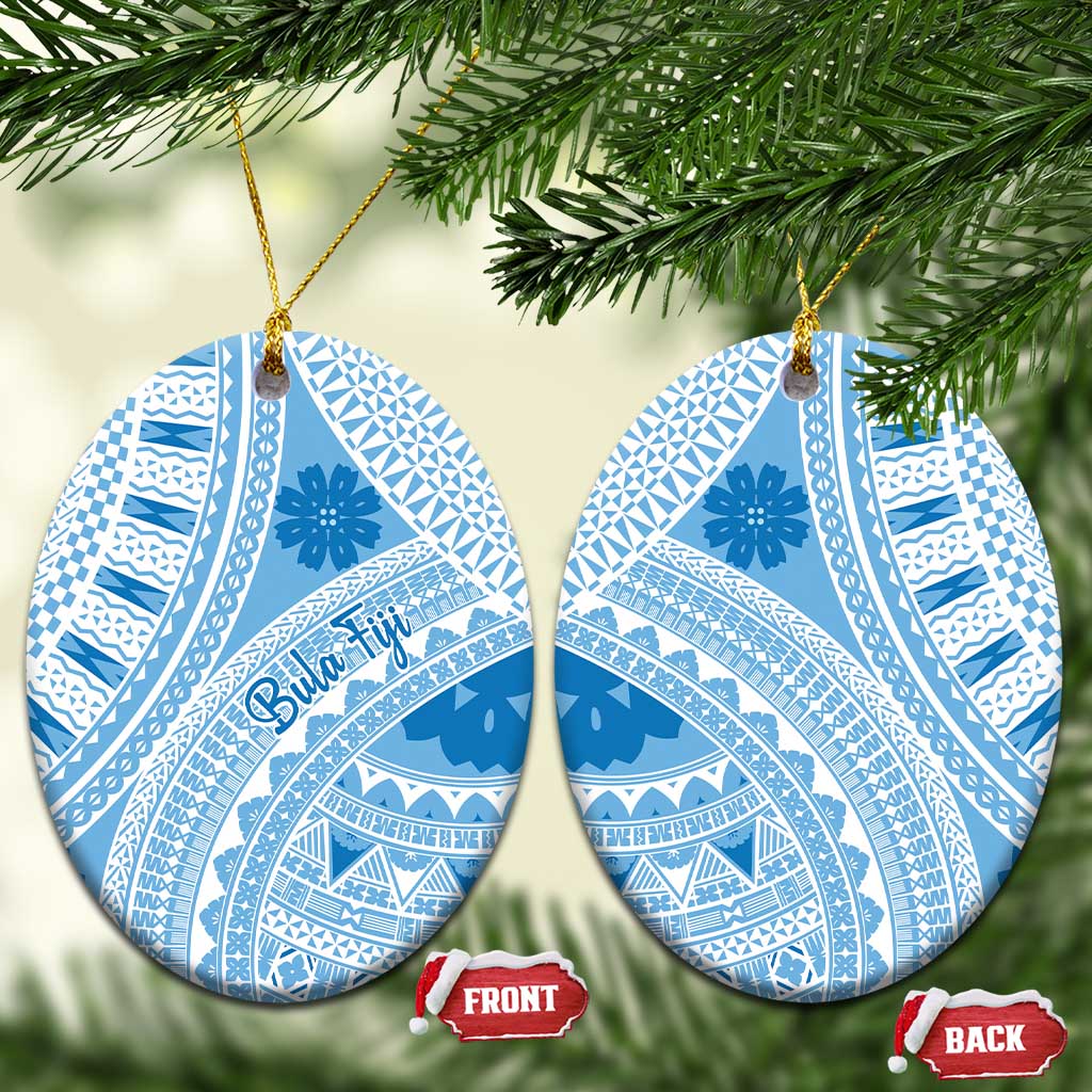 Bula Fiji Classic Masi Tapa Ceramic Ornament Turquoise LT7 Oval Turquoise - Polynesian Pride