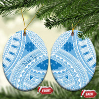 Bula Fiji Classic Masi Tapa Ceramic Ornament Turquoise LT7 Oval Turquoise - Polynesian Pride