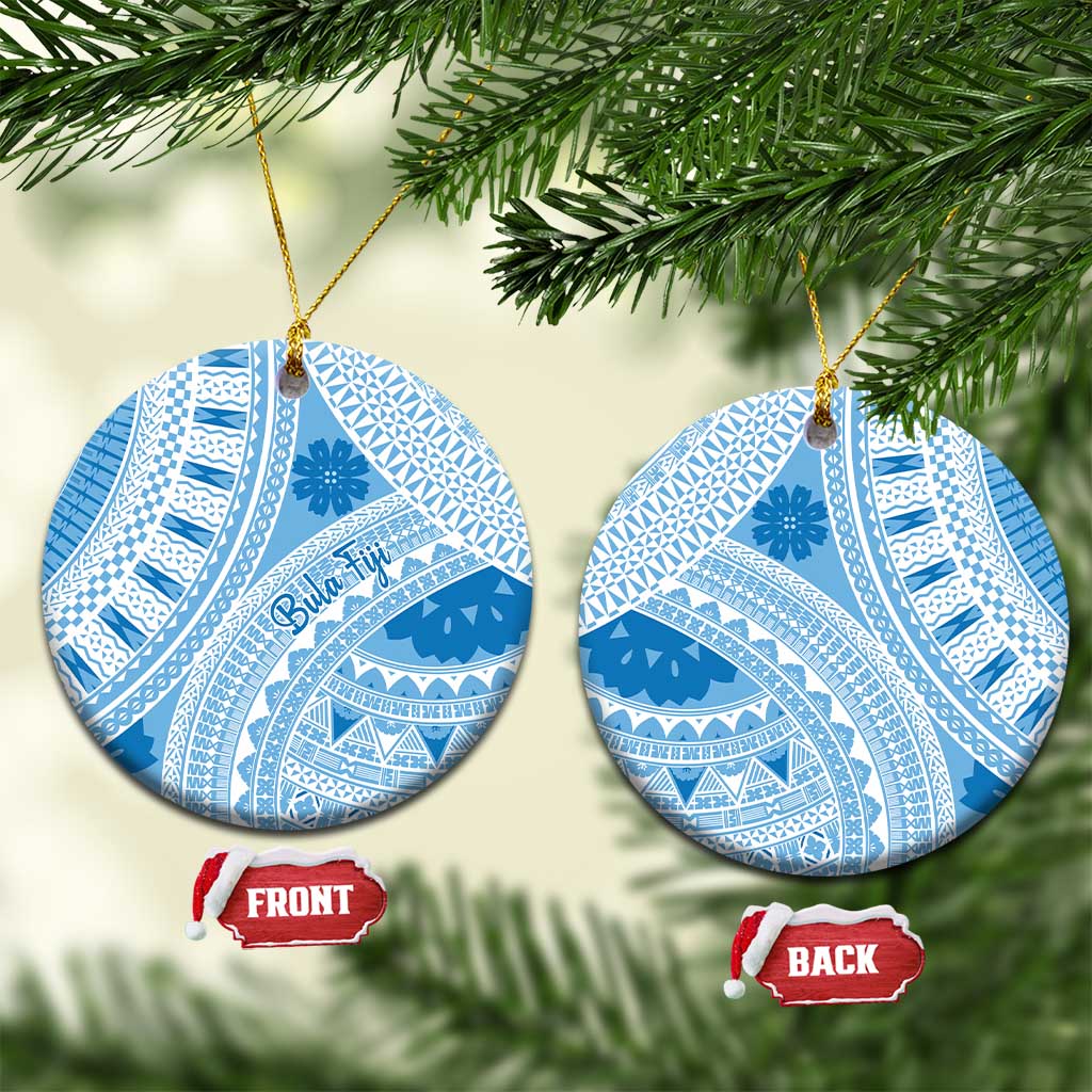 Bula Fiji Classic Masi Tapa Ceramic Ornament Turquoise LT7 Circle Turquoise - Polynesian Pride