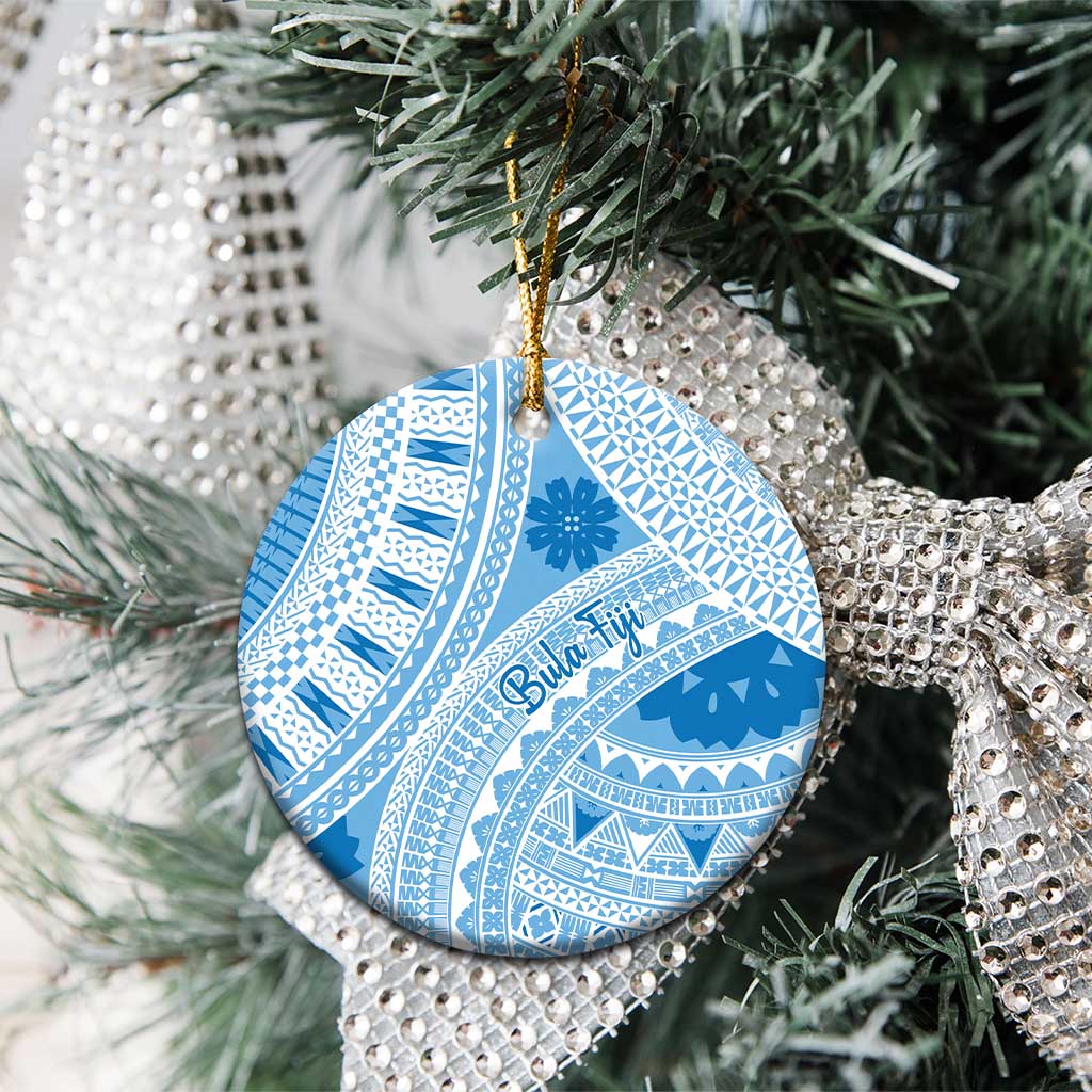 Bula Fiji Classic Masi Tapa Ceramic Ornament Turquoise LT7 - Polynesian Pride