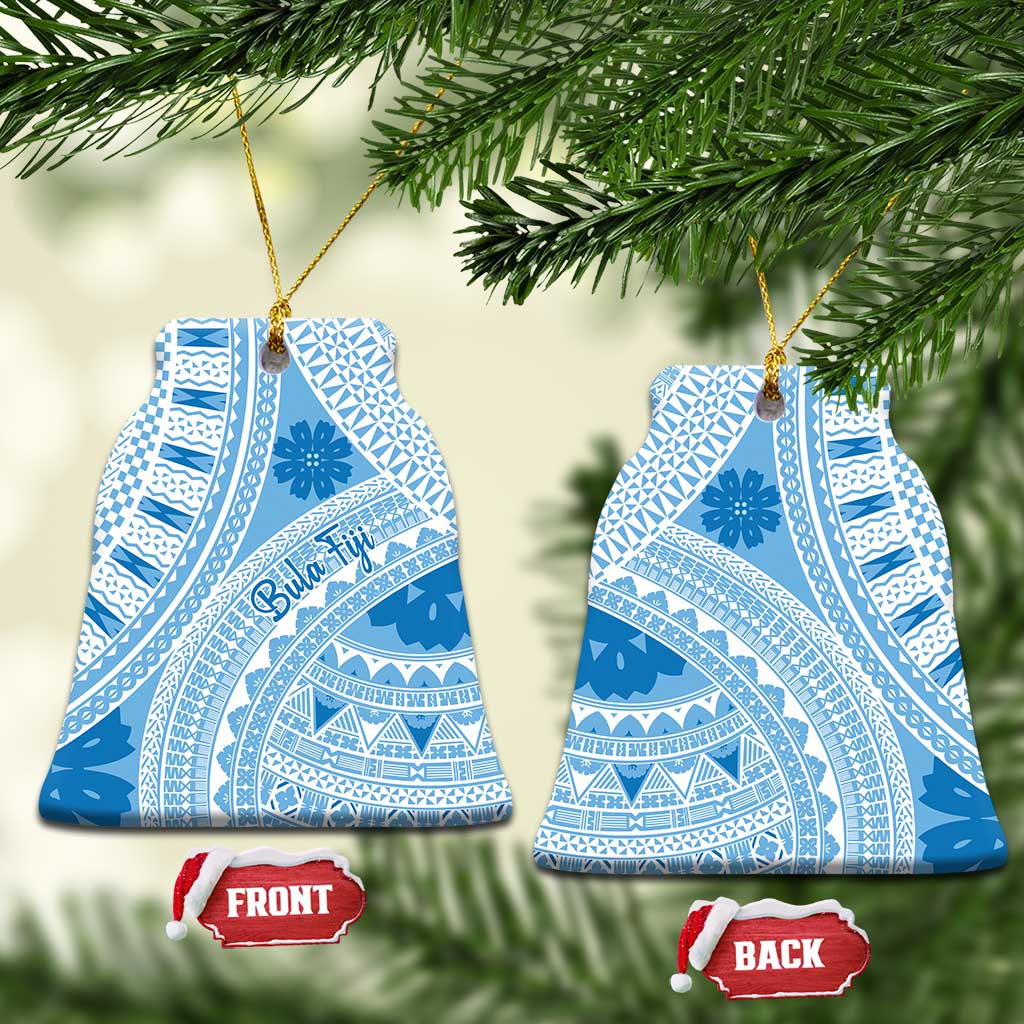 Bula Fiji Classic Masi Tapa Ceramic Ornament Turquoise LT7 Bell Flake Turquoise - Polynesian Pride