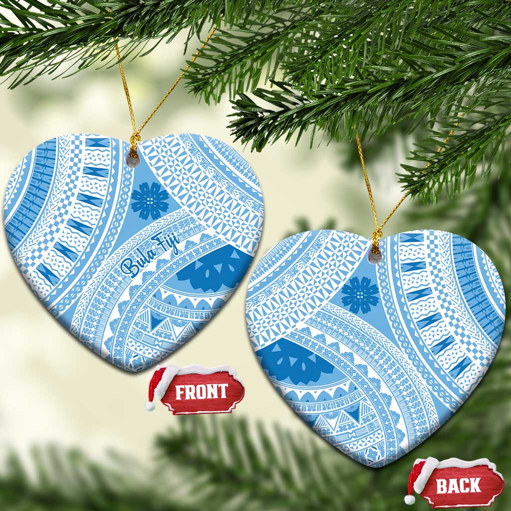 Bula Fiji Classic Masi Tapa Ceramic Ornament Turquoise LT7 Heart Turquoise - Polynesian Pride