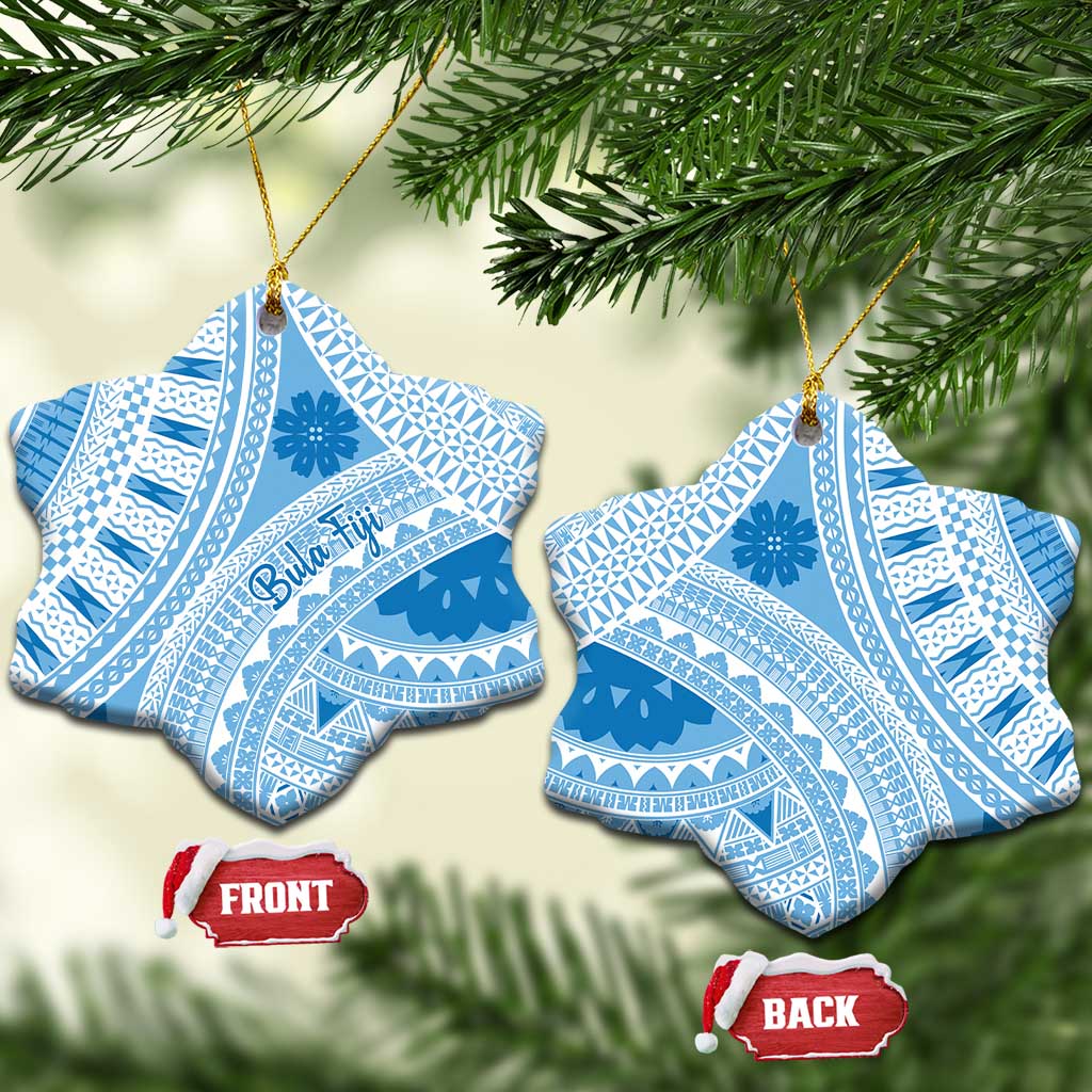 Bula Fiji Classic Masi Tapa Ceramic Ornament Turquoise LT7 Snow Flake Turquoise - Polynesian Pride
